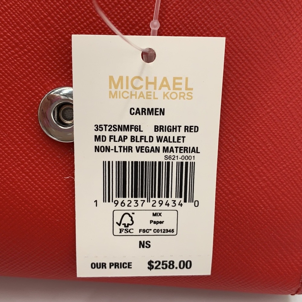 MICHAEL KORS CARMEN MEDIUM LOGO AND FAUX LEATHER WALLET BRIGHT RED NWT - Picture 2 of 12